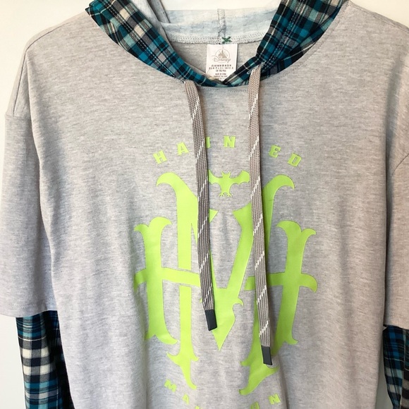 NWT Disney Haunted Mansion Plaid Hooded 2-in-1 Long Sleeve Shirt - Gray - M - Picture 4 of 8